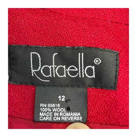 Rafaella Jacket Women's 12 Red 100% Wool Half-Button Open Front Long Sleeve - Picture 2 of 9